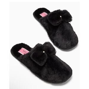 Kate Spade Jazzy Faux Fur Bow Slippers in Black Size 8 (25 Cm Insoles)